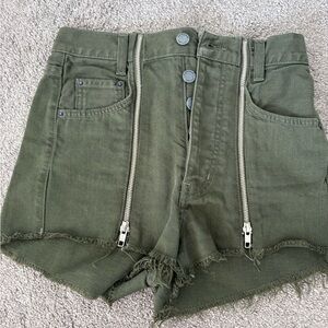 Olive Green Women's Zippered Shorts